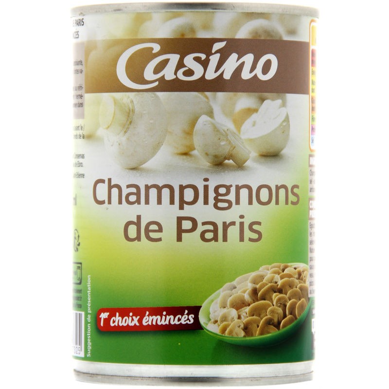 CASINO Champignons de Paris 1er choix émincés 400g CASINO Champignons de Paris 1er choix émincés 400g