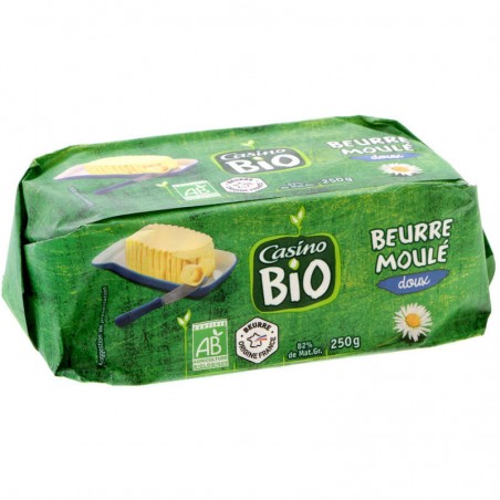 CASINO BIO Beurre moulé doux Bio 250g