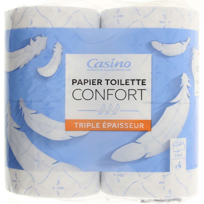 CASINO Papier toilette Triple Epaisseur blanc/bleu x4 CASINO Papier toilette Triple Epaisseur blanc/bleu x4